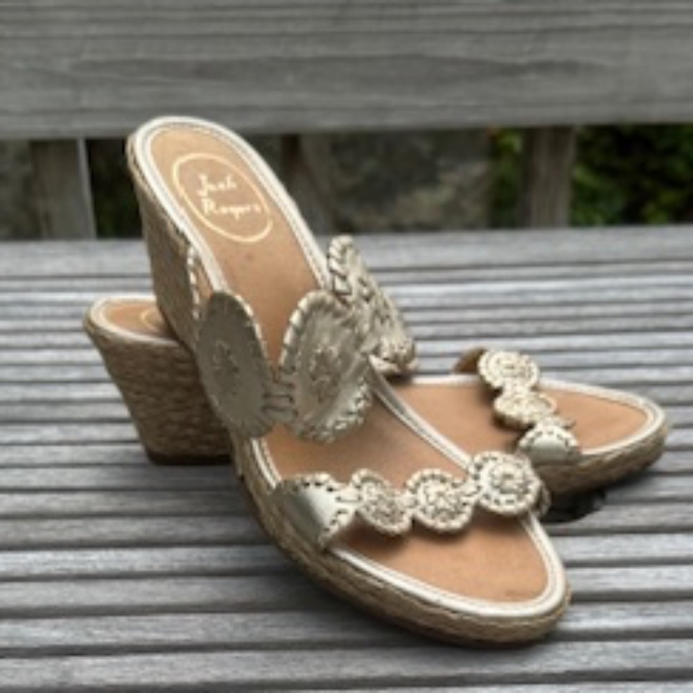 Jack Rogers Gold Braided Wedge Sandals - Picture 2 of 8